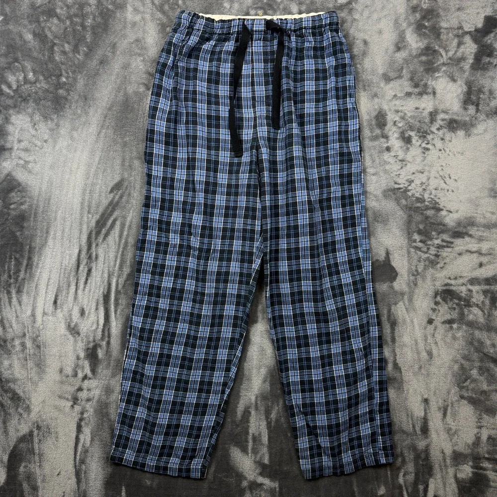 Chaps Pajama Pants Mens M Blue Plaid Cotton Drawstring Lounge Sleepwear